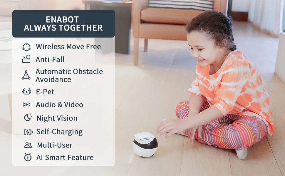 Enabot Security Monitor Home Robot Pet Camera, 2 Way Audio AI Tracking Monitors with E-Pet, Wireless Self-Charging Night Vision