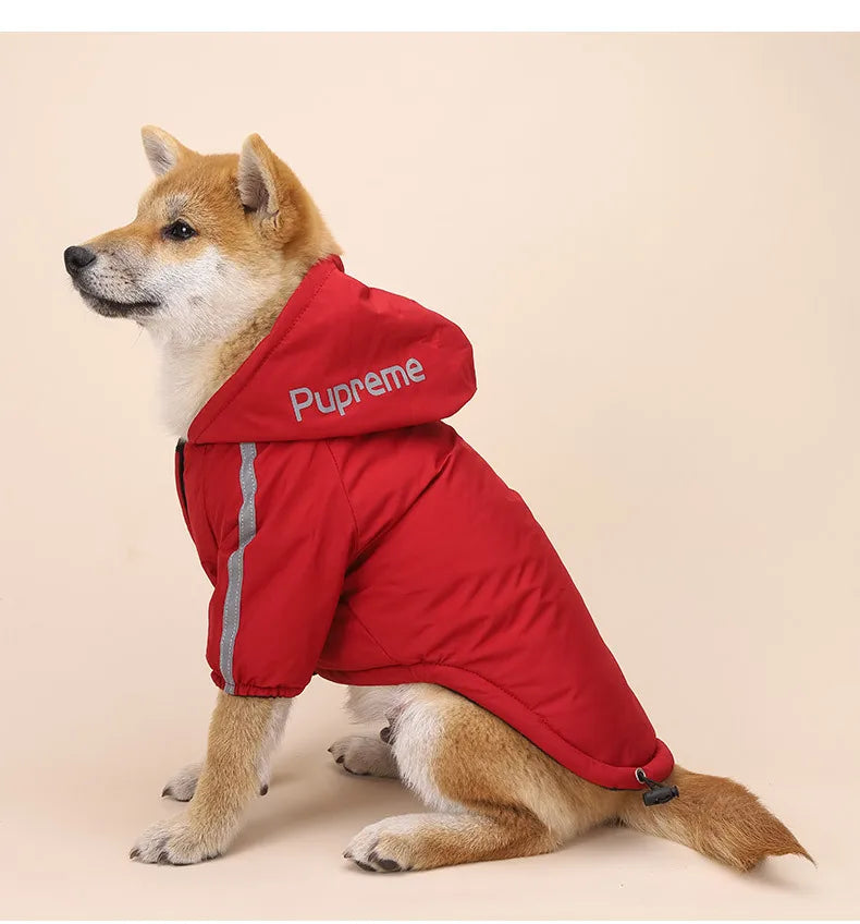 Autumn Winter Waterproof Dog Coat - Warm Cotton Hoodie with Reflective Details