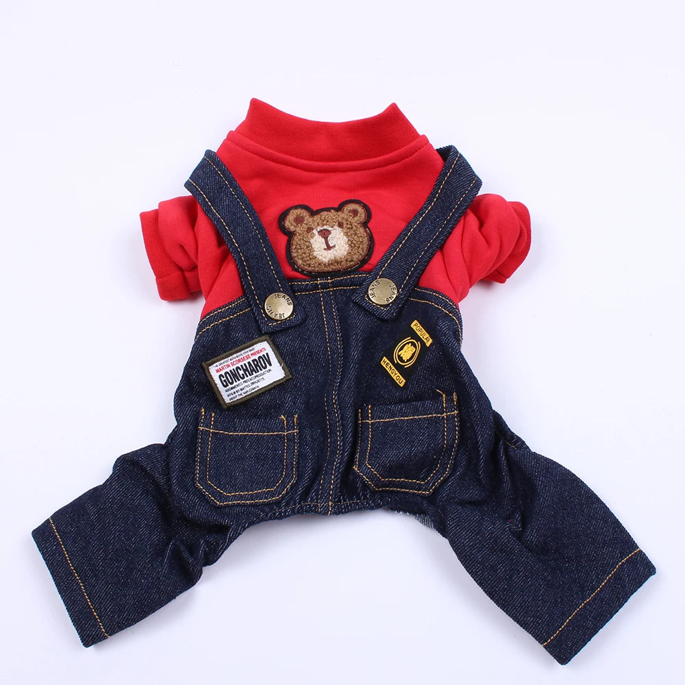 Pet Hoodie Denim Jumpsuit Jacket - Dog & Cat Winter Clothes