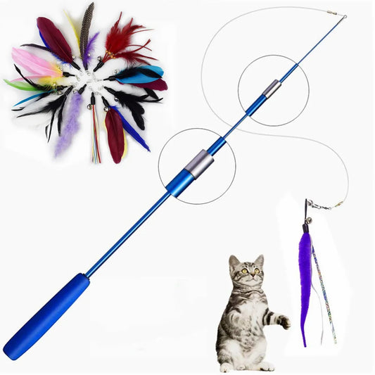 Cat Feather Teaser Toy - Retractable Wand with Bell | Pet Accessories