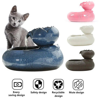 Pet Water Dispenser Ceramic Ccat Drinking Fountain Automatic Circulation Water Feeder Basin With 30pcs Cotton Water Filter