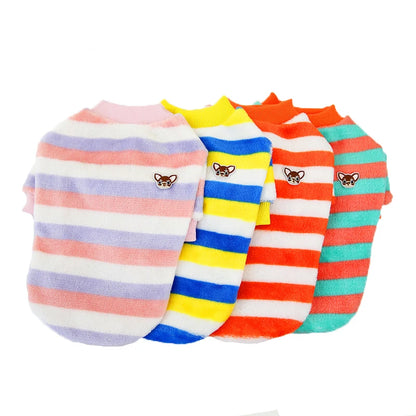 Rainbow Striped Dog Hoodie - Soft Flannel Winter Apparel for Pets