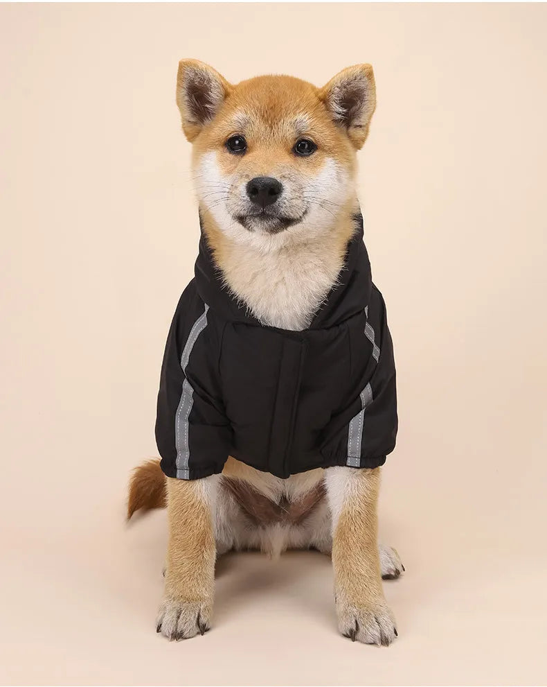 Autumn Winter Waterproof Dog Coat - Warm Cotton Hoodie with Reflective Details