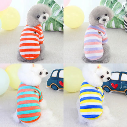 Rainbow Striped Dog Hoodie - Soft Flannel Winter Apparel for Pets