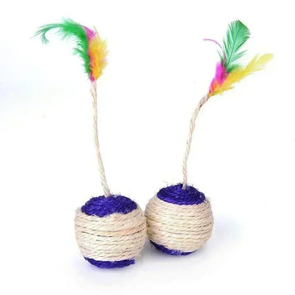 Interactive Sisal Scratching Ball with Feathers - Cat Toy for Training & Play, Pet Accessories