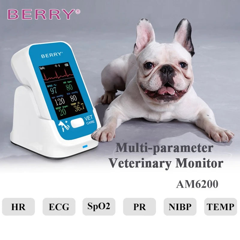 BERRY AM6200 Veterinary Monitor 6-Parameter Pet Accessory, Blood Pressure ECG EKG HR Spo2 PR Temp APP