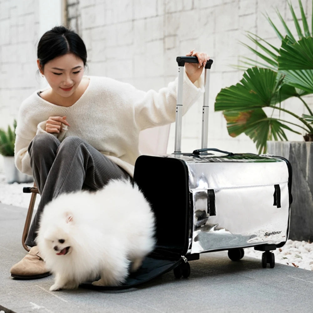 Large Pet Dog Trolley Load 15KG 4 Universal Wheels Pet Stroller Cat Dog Carrier Bag Wheeling Suitcase For Big Pet Travel Case