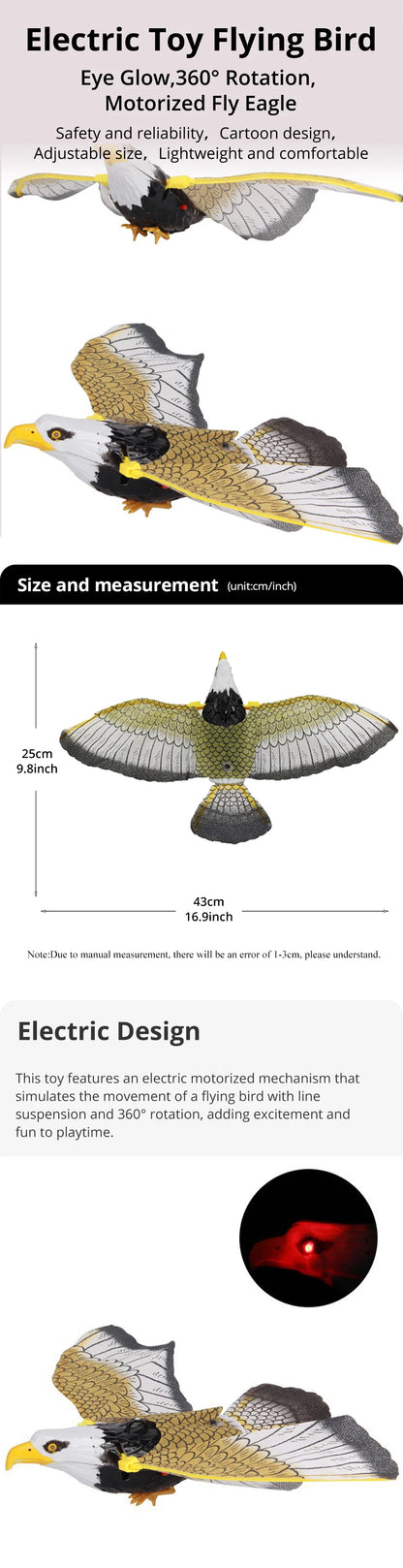 Electric Flying Eagle Pet Toy with Light & Music – Rotating Simulation Bird