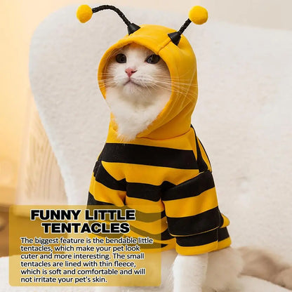 Pet Bee Costume Dog Hoodie, Cat Cosplay Outfit, Warm Christmas Clothes for Small Pets