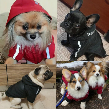 Autumn Winter Waterproof Dog Coat - Warm Cotton Hoodie with Reflective Details