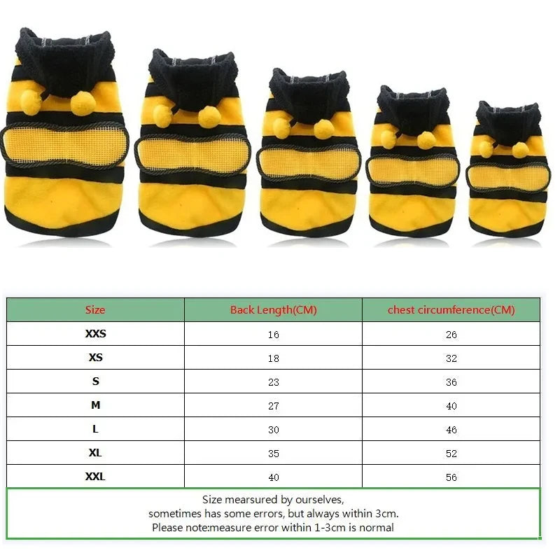 Bee Pet Puppy Fleece Hoodie Costume - Dog & Cat Halloween Sweater