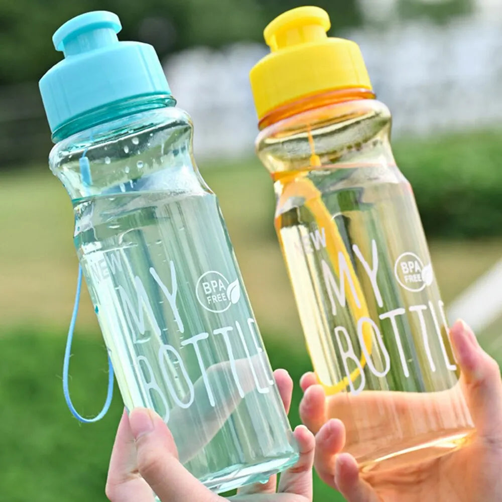 550ml Plastic Water Bottle Portable Sports Cup With Anti Drop Rope Outdoor Water Container Color Transparent Pet Flip Cover