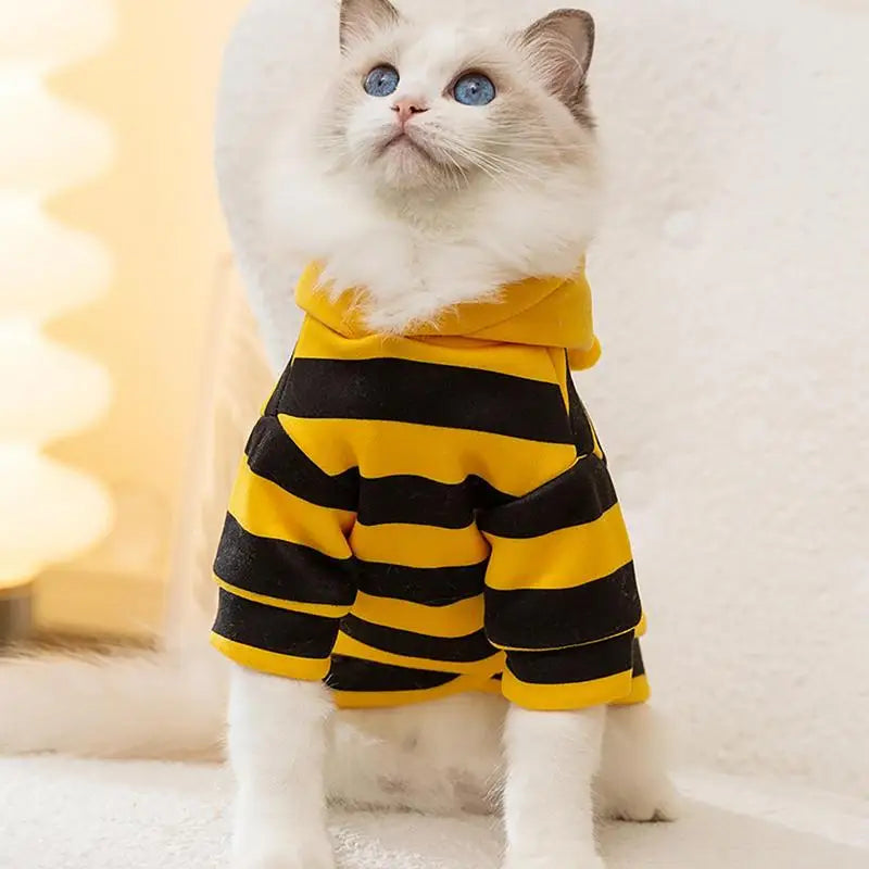 Pet Bee Costume Dog Hoodie, Cat Cosplay Outfit, Warm Christmas Clothes for Small Pets