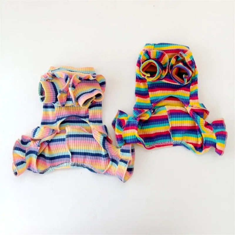 Rainbow Stripe Dog Hoodie – Cherry Pattern Jumpsuit Pajamas for Small/Medium Dogs & Cats