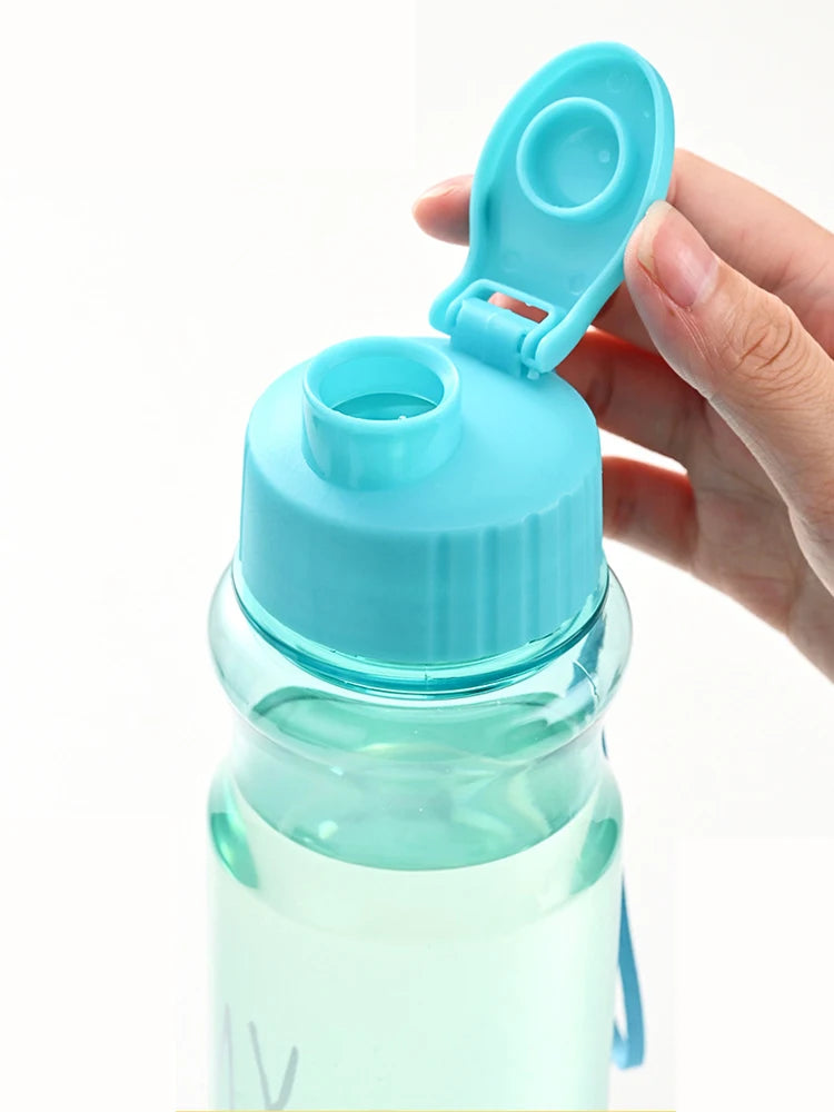 550ml Plastic Water Bottle Portable Sports Cup With Anti Drop Rope Outdoor Water Container Color Transparent Pet Flip Cover