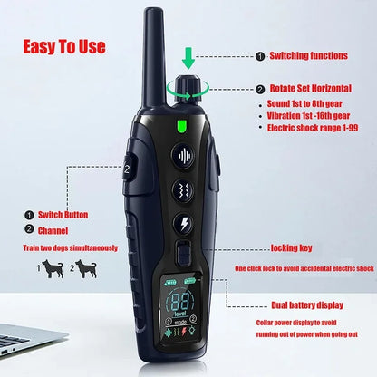 2000m Smart Dog Training Collar with Remote Electric Shocker Suitable for Preventing Dog Barking Pet Behavior Training Supplies