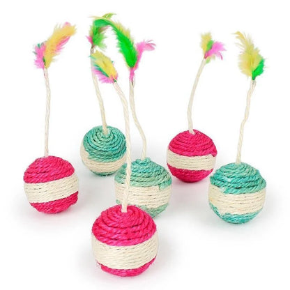 Interactive Sisal Scratching Ball with Feathers - Cat Toy for Training & Play, Pet Accessories