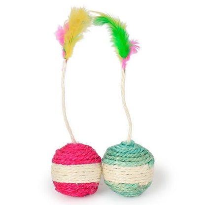 Interactive Sisal Scratching Ball with Feathers - Cat Toy for Training & Play, Pet Accessories