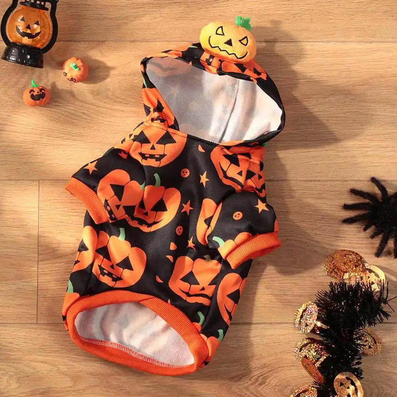 Pumpkin Dog Halloween Costume - Warm Stretchable Hoodie Coat for Cats & Small Pets