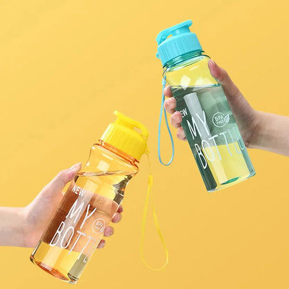 550ml Plastic Water Bottle Portable Sports Cup With Anti Drop Rope Outdoor Water Container Color Transparent Pet Flip Cover