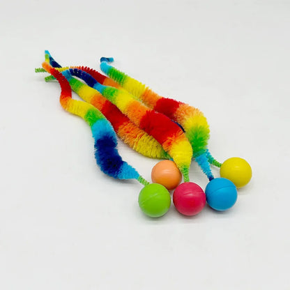 Interactive Cat Teaser Toy - Colorful Bouncing Worm Ball, Indoor Pet Puzzle Toy for Cats