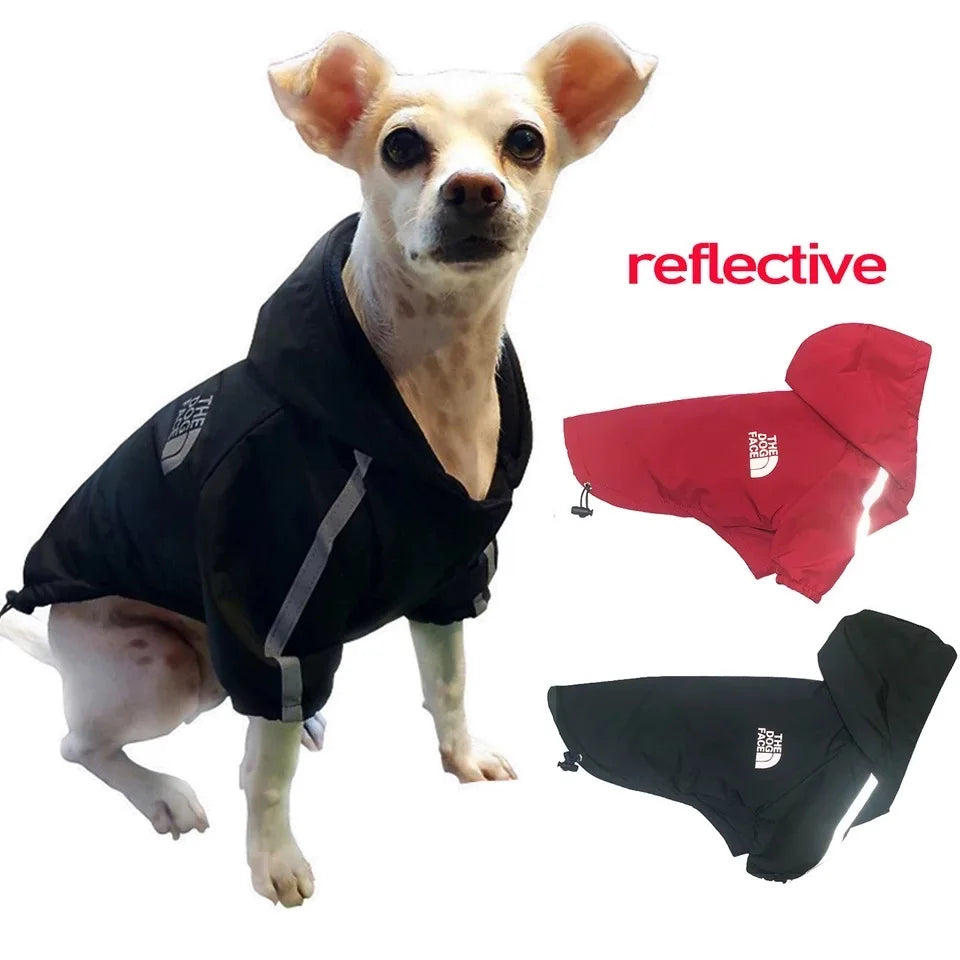 Autumn Winter Waterproof Dog Coat - Warm Cotton Hoodie with Reflective Details