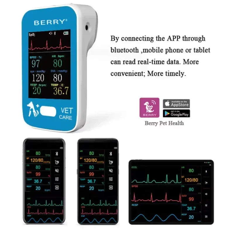 BERRY AM6200 Veterinary Monitor 6-Parameter Pet Accessory, Blood Pressure ECG EKG HR Spo2 PR Temp APP