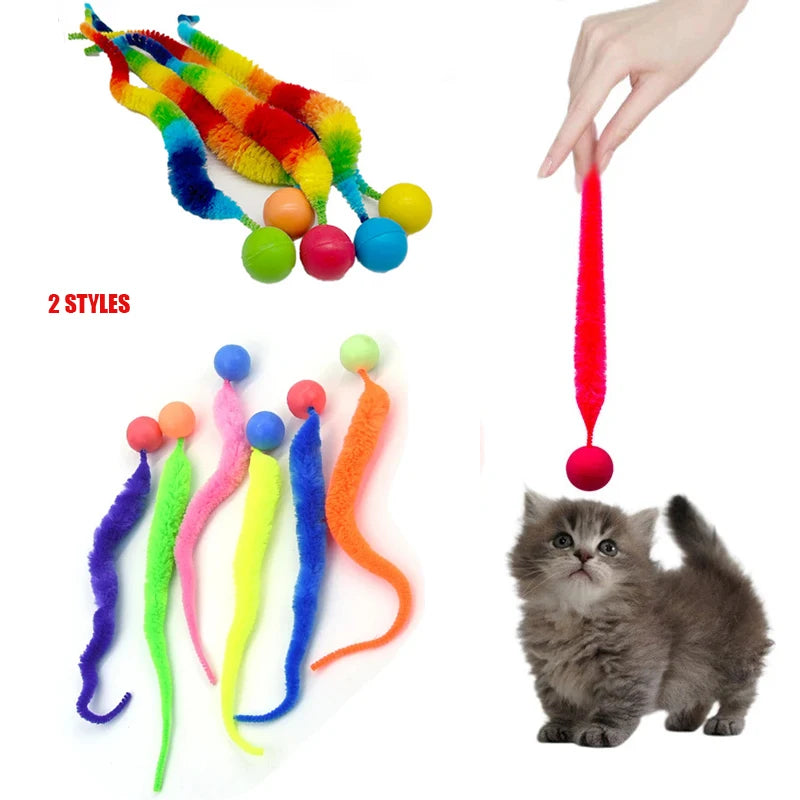 Interactive Cat Teaser Toy - Colorful Bouncing Worm Ball, Indoor Pet Puzzle Toy for Cats