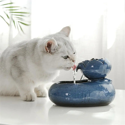 Pet Water Dispenser Ceramic Ccat Drinking Fountain Automatic Circulation Water Feeder Basin With 30pcs Cotton Water Filter