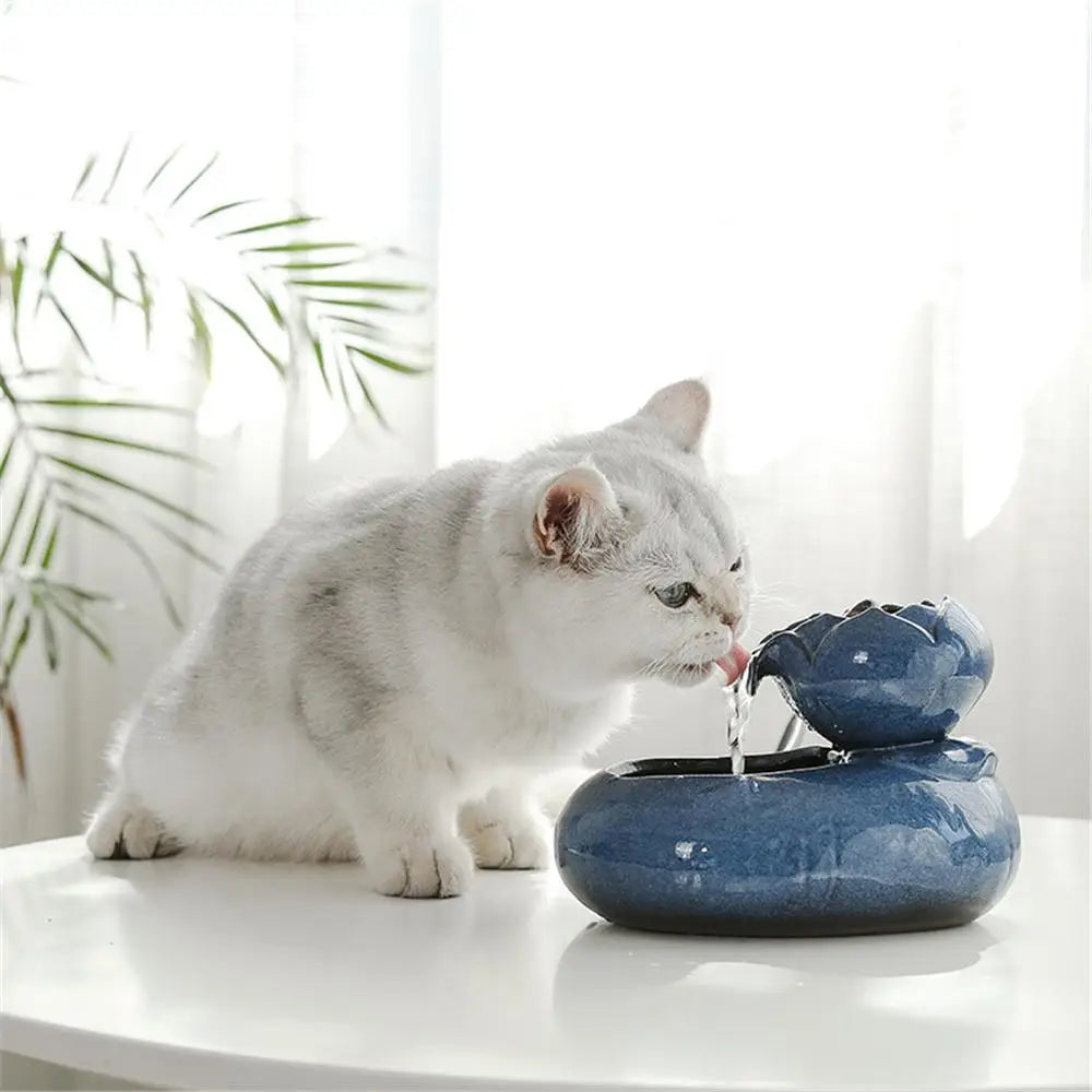 Pet Water Dispenser Ceramic Ccat Drinking Fountain Automatic Circulation Water Feeder Basin With 30pcs Cotton Water Filter