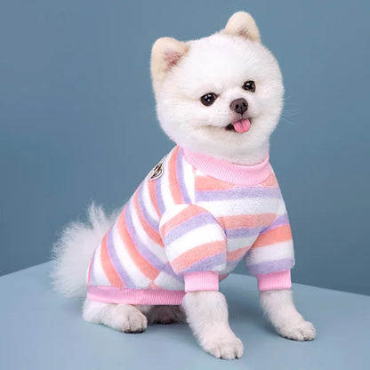 Rainbow Striped Dog Hoodie - Soft Flannel Winter Apparel for Pets