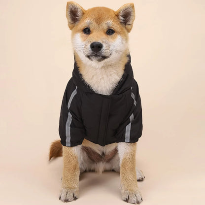 Autumn Winter Waterproof Dog Coat - Warm Cotton Hoodie with Reflective Details