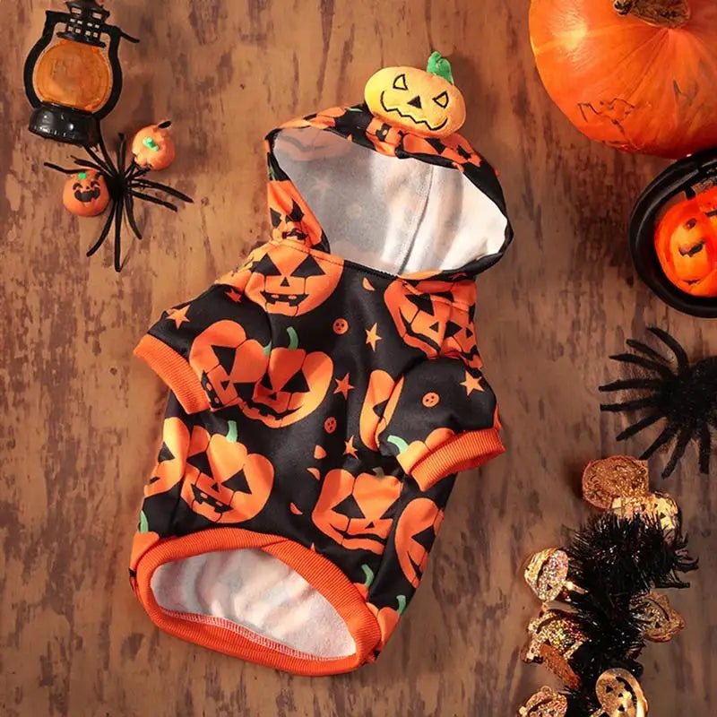 Pumpkin Dog Halloween Costume - Warm Stretchable Hoodie Coat for Cats & Small Pets