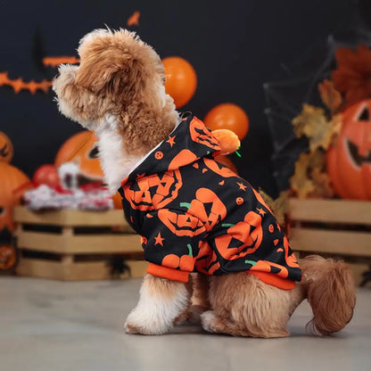 Stretchable Pumpkin Dog Costume - Cute Pet Hoodie for Halloween Dress Up