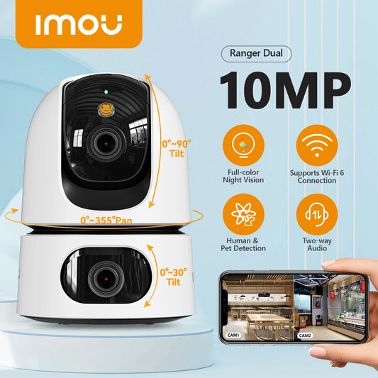 IMOU Ranger Dual Lens 10MP Baby Monitor Home WiFi 360 PT Camera Human&Pet Detection Full Color Security Surveillance IP Camera