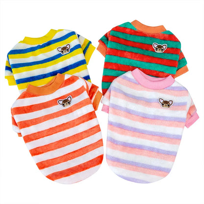 Rainbow Striped Dog Hoodie - Soft Flannel Winter Apparel for Pets