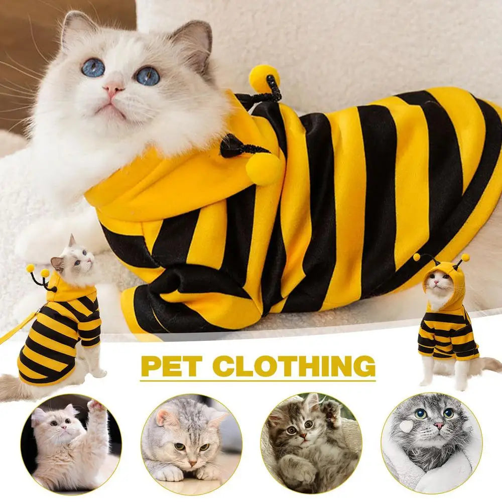 Pet Bee Costume Dog Hoodie, Cat Cosplay Outfit, Warm Christmas Clothes for Small Pets