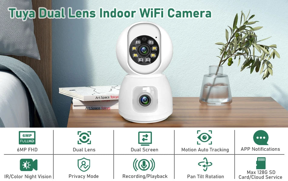 Tuya 6MP Smart Mini WiFi IP Camera Indoor Wireless Surveillance Auto Tracking Of Human Home Security CCTV Baby Pet Monitor