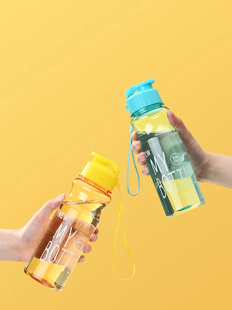 550ml Plastic Water Bottle Portable Sports Cup With Anti Drop Rope Outdoor Water Container Color Transparent Pet Flip Cover