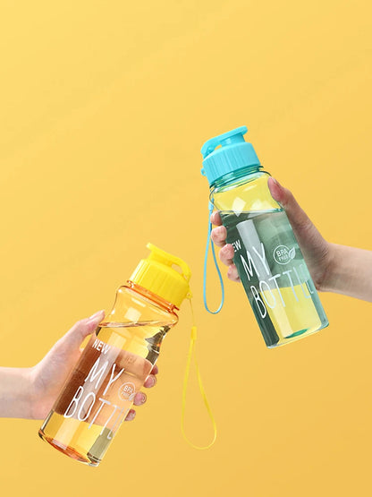 550ml Plastic Water Bottle Portable Sports Cup With Anti Drop Rope Outdoor Water Container Color Transparent Pet Flip Cover