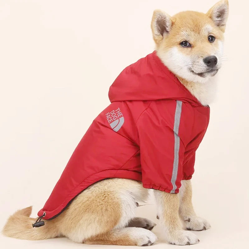 Autumn Winter Waterproof Dog Coat - Warm Cotton Hoodie with Reflective Details