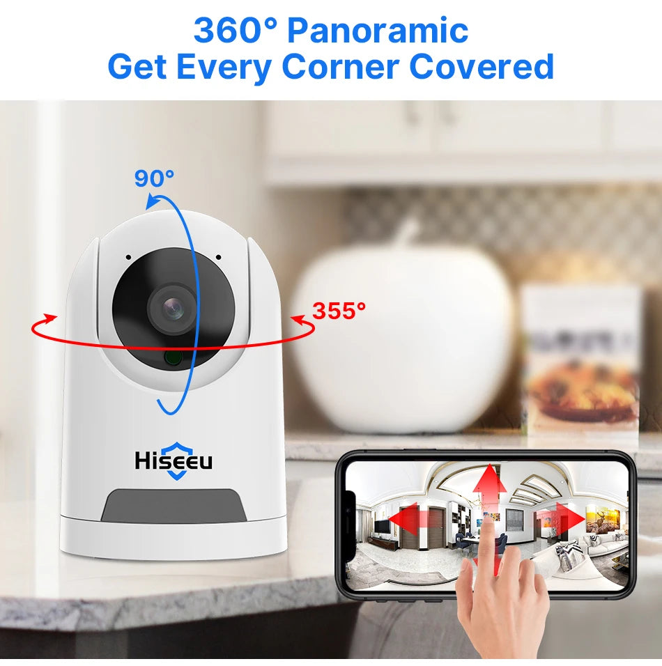 Hiseeu 2K 4MP PTZ IP Camera WIFI Wireless Smart Home Security Surveillance Camera Two-way Audio Indoor Baby Pet Monitor Camera