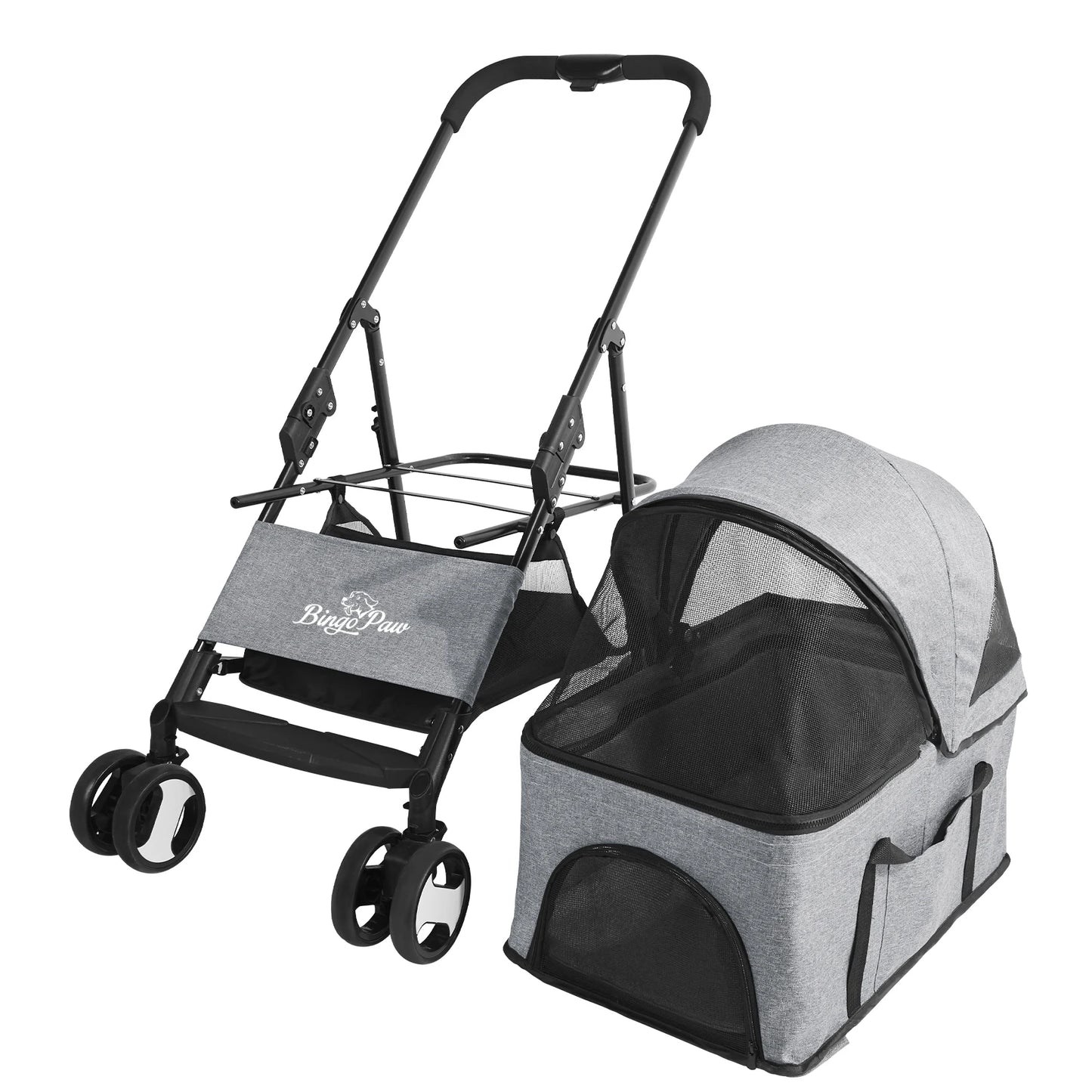 Large Pet Stroller Pram Dog Carrier Trailer Stroller Travel Walk Carrier with Detachable Carrier Cart  Load 30kg