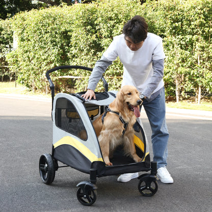 Large Dog Stroller 4 Wheel Pet Trolley Carrier Foldable for 2 Dogs up to 121 lbs