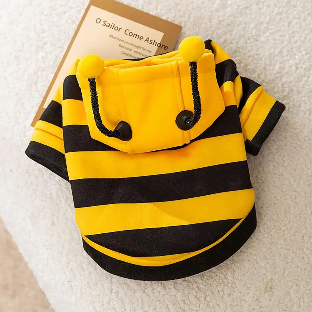 Pet Bee Costume Dog Hoodie, Cat Cosplay Outfit, Warm Christmas Clothes for Small Pets