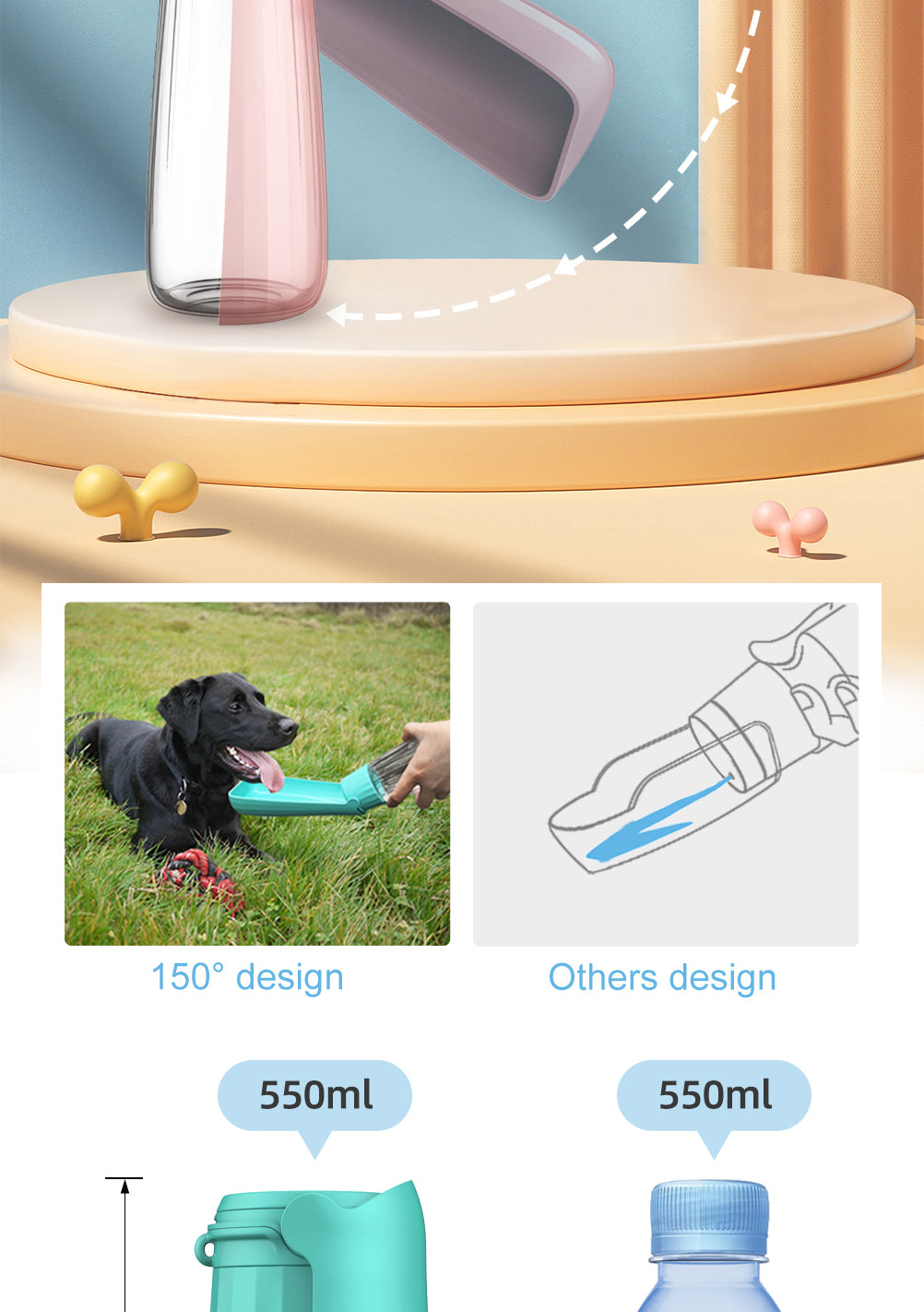 Portable Dog Water Bottle Dispenser For Small Large Dogs Foldable Puppy Outdoor Hiking Drinking Bowl French Bulldog Pet Supplies