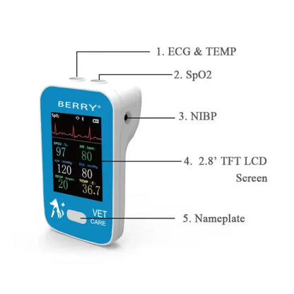 BERRY AM6200 Veterinary Monitor 6-Parameter Pet Accessory, Blood Pressure ECG EKG HR Spo2 PR Temp APP