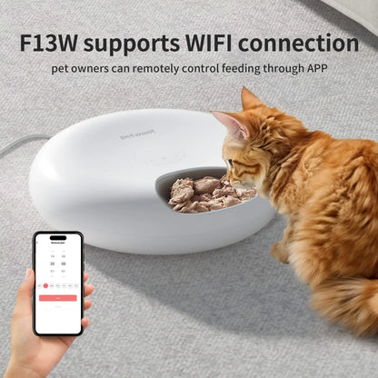 Petwant Automatic Pet Feeder 6 Meals Wifi Remote Cat Food Dispenser For Wet & Dry Food Kibble Dispenser Keep Food Fresh For Cats