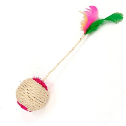 Interactive Sisal Scratching Ball with Feathers - Cat Toy for Training & Play, Pet Accessories