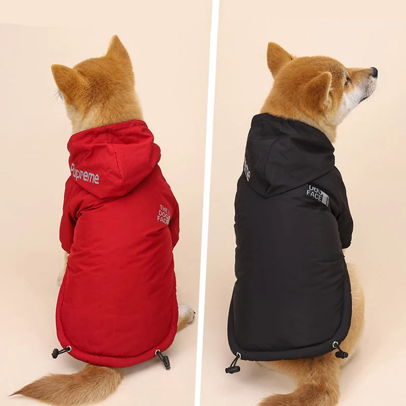 Autumn Winter Waterproof Dog Coat - Warm Cotton Hoodie with Reflective Details